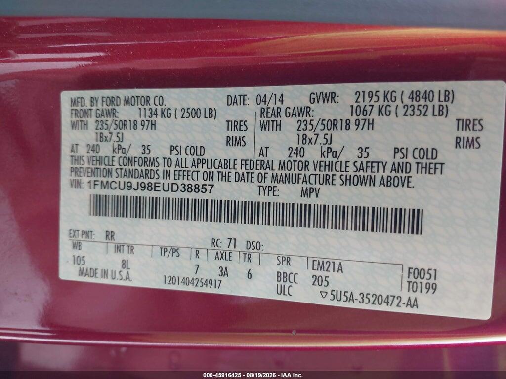 1FMCU9J98EUD38857 2014 FORD ESCAPE photo no. 9