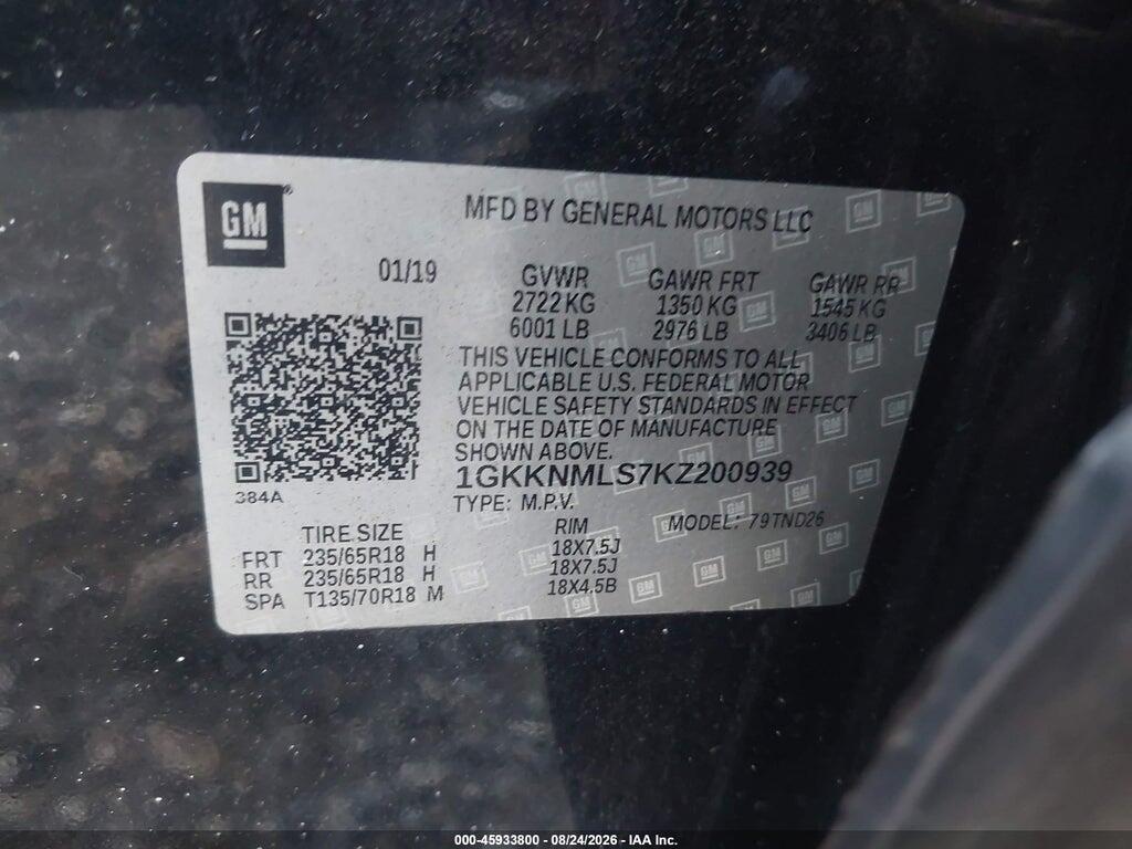 1GKKNMLS7KZ200939 2019 GMC ACADIA photo no. 9
