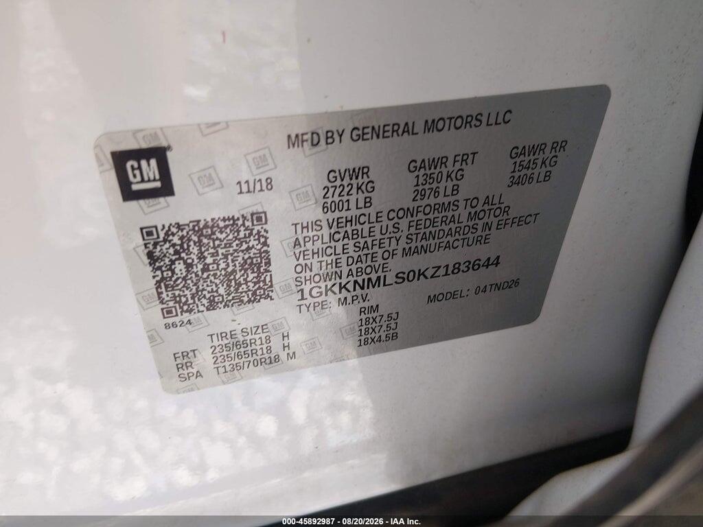 1GKKNMLS0KZ183644 2019 GMC ACADIA photo no. 9