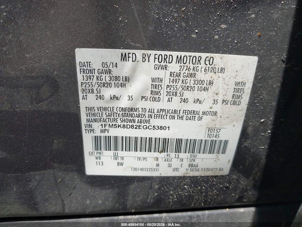1FM5K8D82EGC53801 2014 FORD EXPLORER photo no. 9