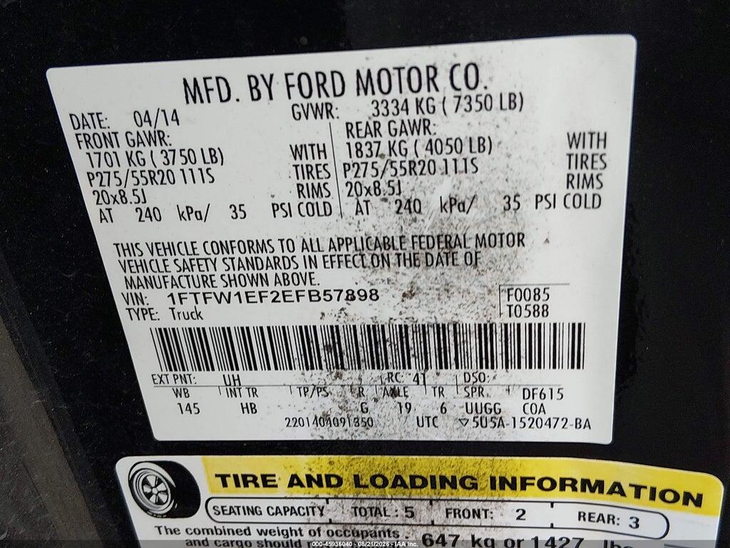 1FTFW1EF2EFB57898 2014 FORD F-150 photo no. 9