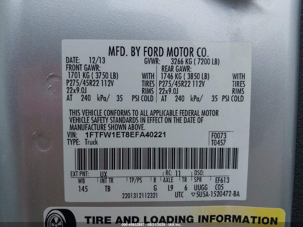 1FTFW1ET8EFA40221 2014 FORD F-150 photo no. 9