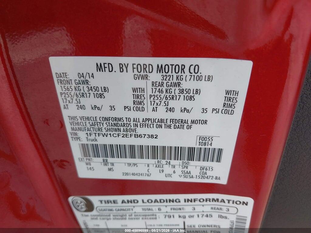 1FTFW1CF2EFB67382 2014 FORD F-150 photo no. 9