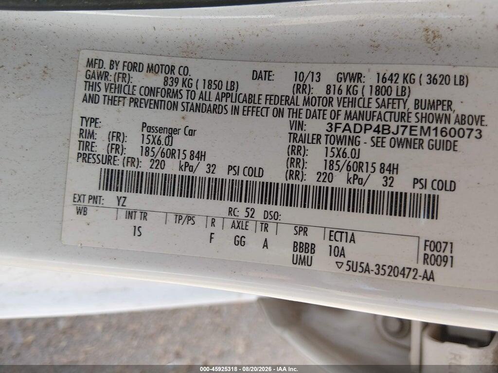 3FADP4BJ7EM160073 2014 FORD FIESTA photo no. 9