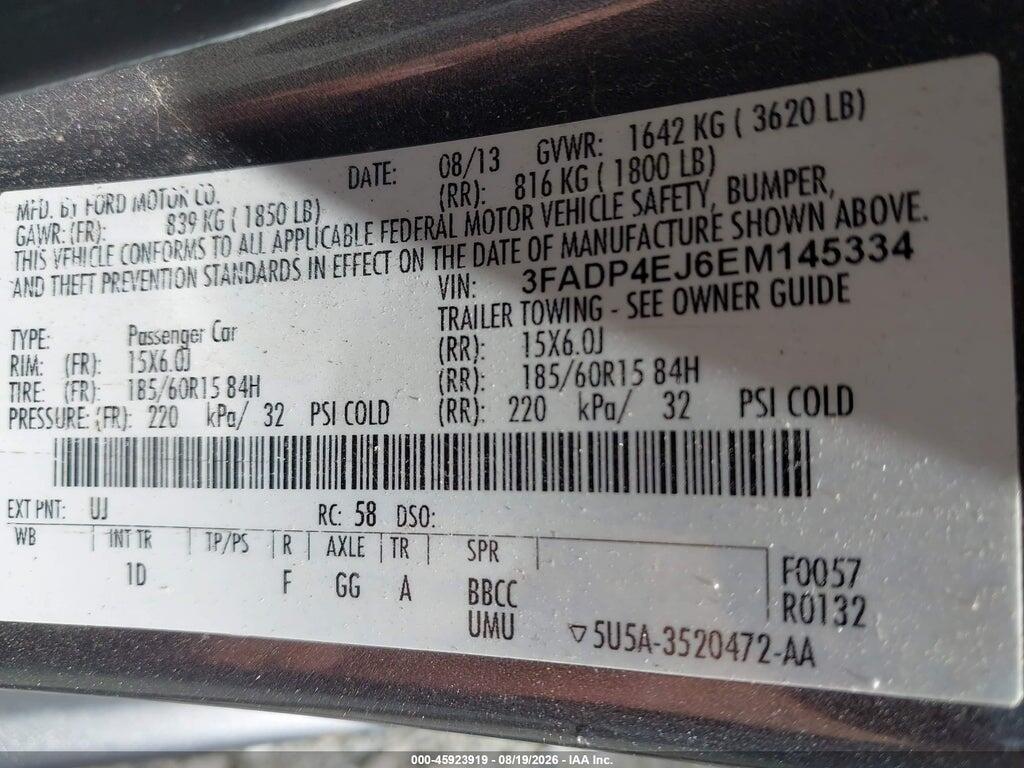 3FADP4EJ6EM145334 2014 FORD FIESTA photo no. 9