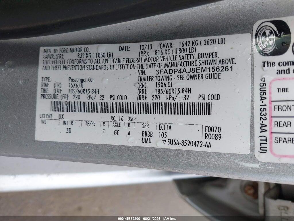 3FADP4AJ8EM156261 2014 FORD FIESTA photo no. 9