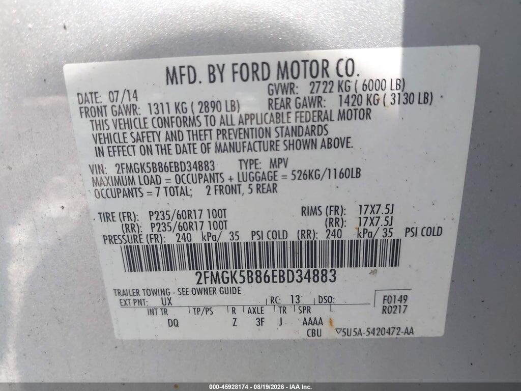 2FMGK5B86EBD34883 2014 FORD FLEX photo no. 9