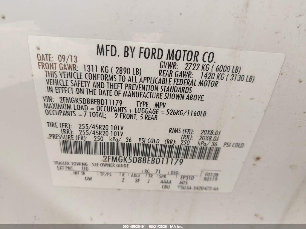 2FMGK5D88EBD11179 2014 FORD FLEX photo no. 8