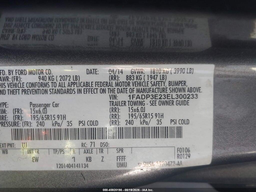 1FADP3E23EL300233 2014 FORD FOCUS photo no. 9