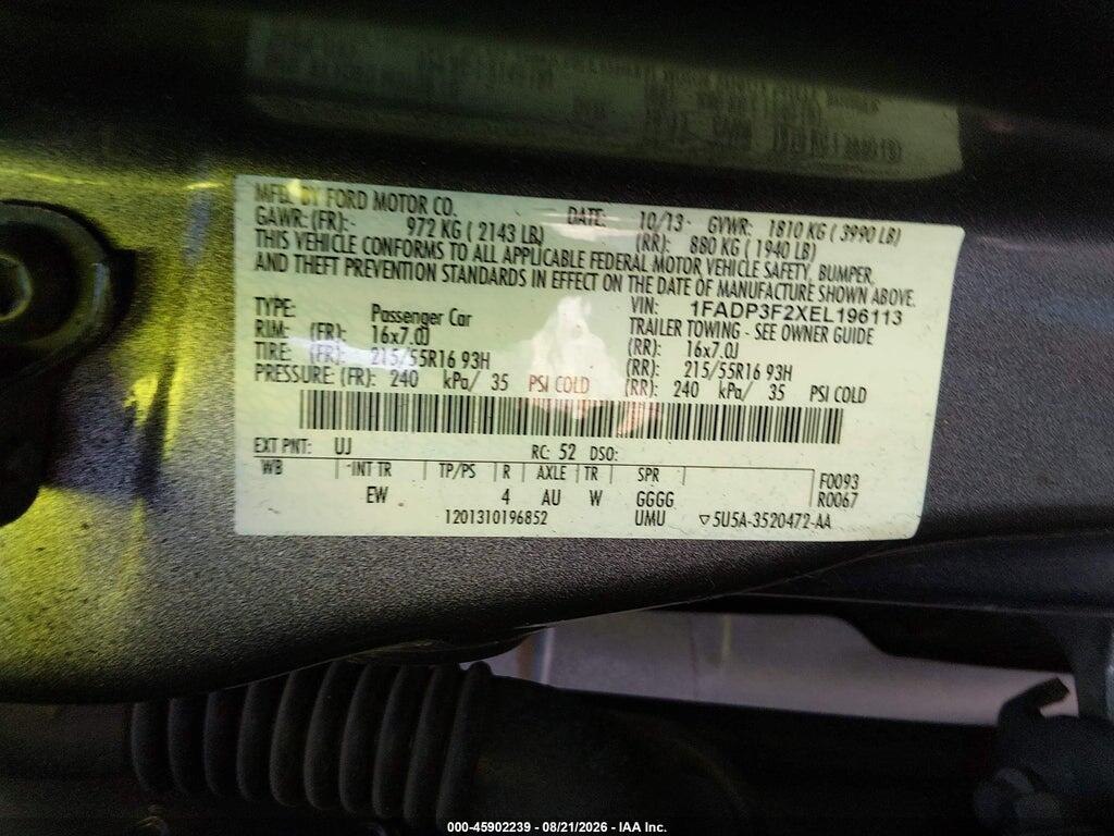 1FADP3F2XEL196113 2014 FORD FOCUS photo no. 9