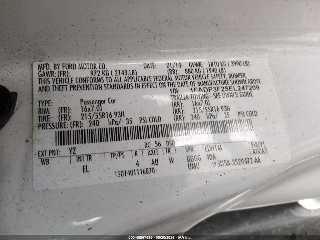 1FADP3F25EL247209 2014 FORD FOCUS photo no. 9