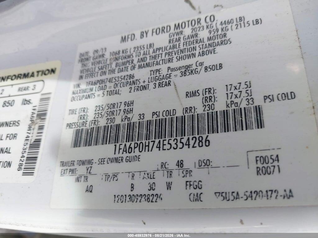 1FA6P0H74E5354286 2014 FORD FUSION photo no. 9