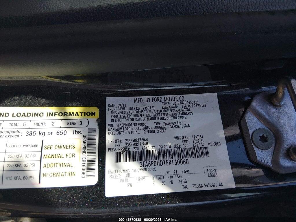 3FA6P0HD1ER160060 2014 FORD FUSION photo no. 9