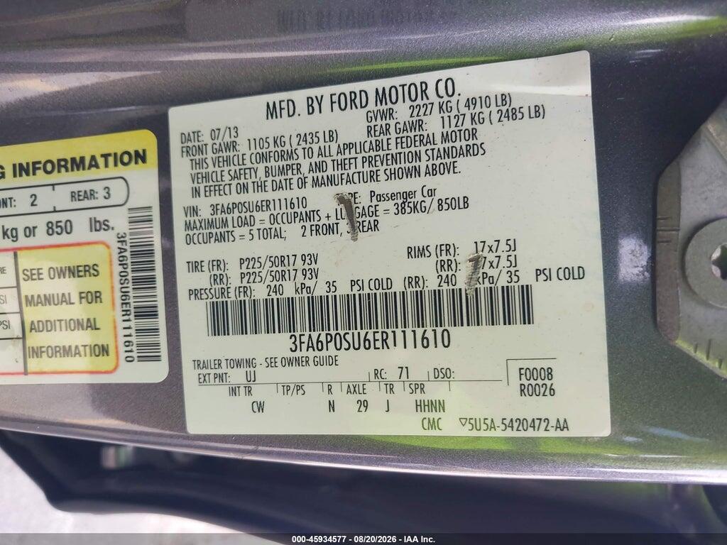 3FA6P0SU6ER111610 2014 FORD FUSION ENERGI photo no. 9