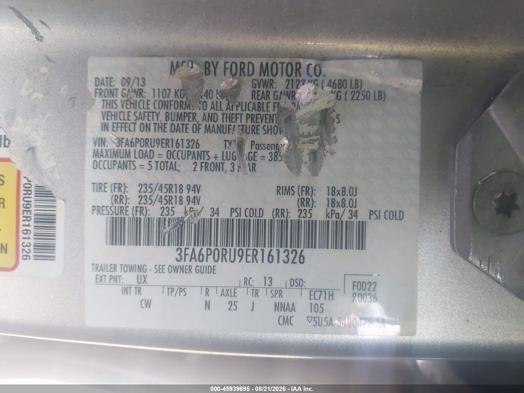 3FA6P0RU9ER161326 2014 FORD FUSION HYBRID photo no. 9