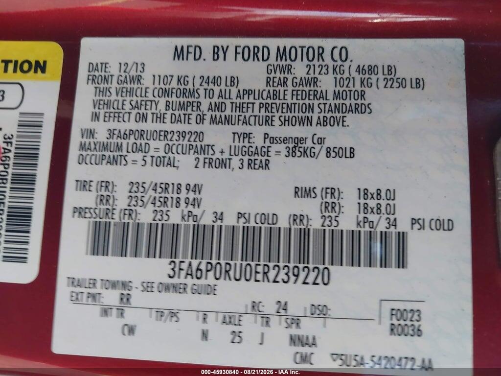3FA6P0RU0ER239220 2014 FORD FUSION HYBRID photo no. 9
