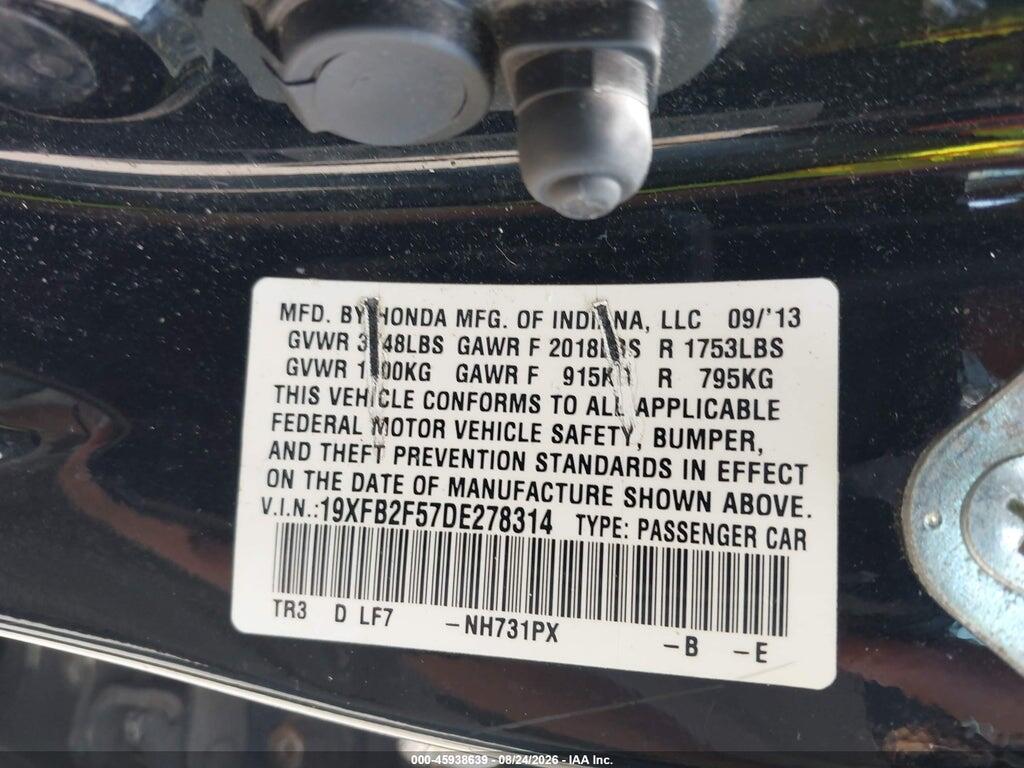 19XFB2F57DE278314 2013 HONDA CIVIC photo no. 9