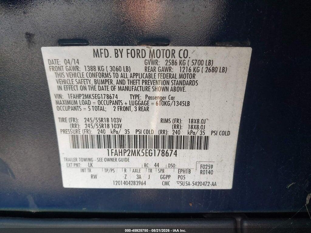 1FAHP2MK5EG178674 2014 FORD POLICE INTERCEPTOR photo no. 9