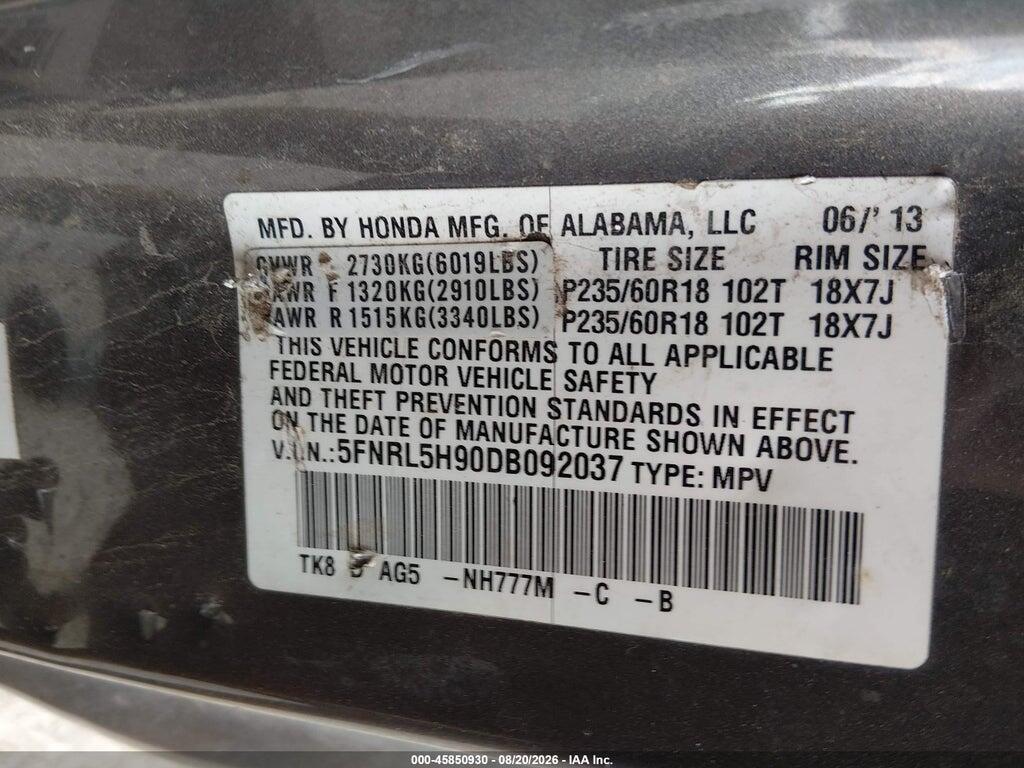 5FNRL5H90DB092037 2013 HONDA ODYSSEY photo no. 9