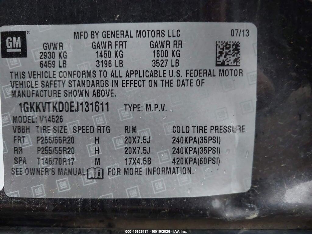 1GKKVTKD0EJ131611 2014 GMC ACADIA photo no. 9