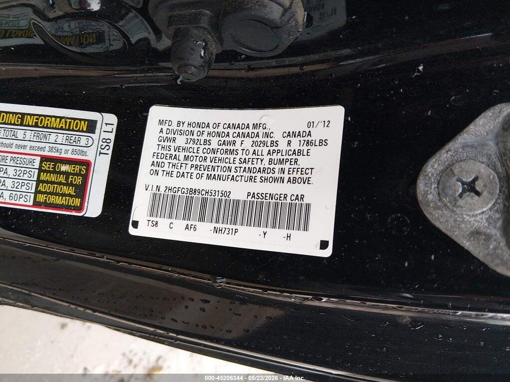 2HGFG3B89CH531502 2012 HONDA CIVIC photo no. 9