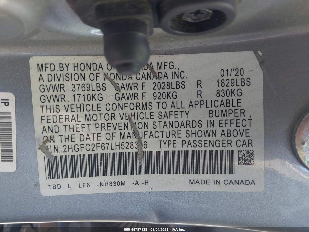 2HGFC2F67LH528306 2020 HONDA CIVIC photo no. 9