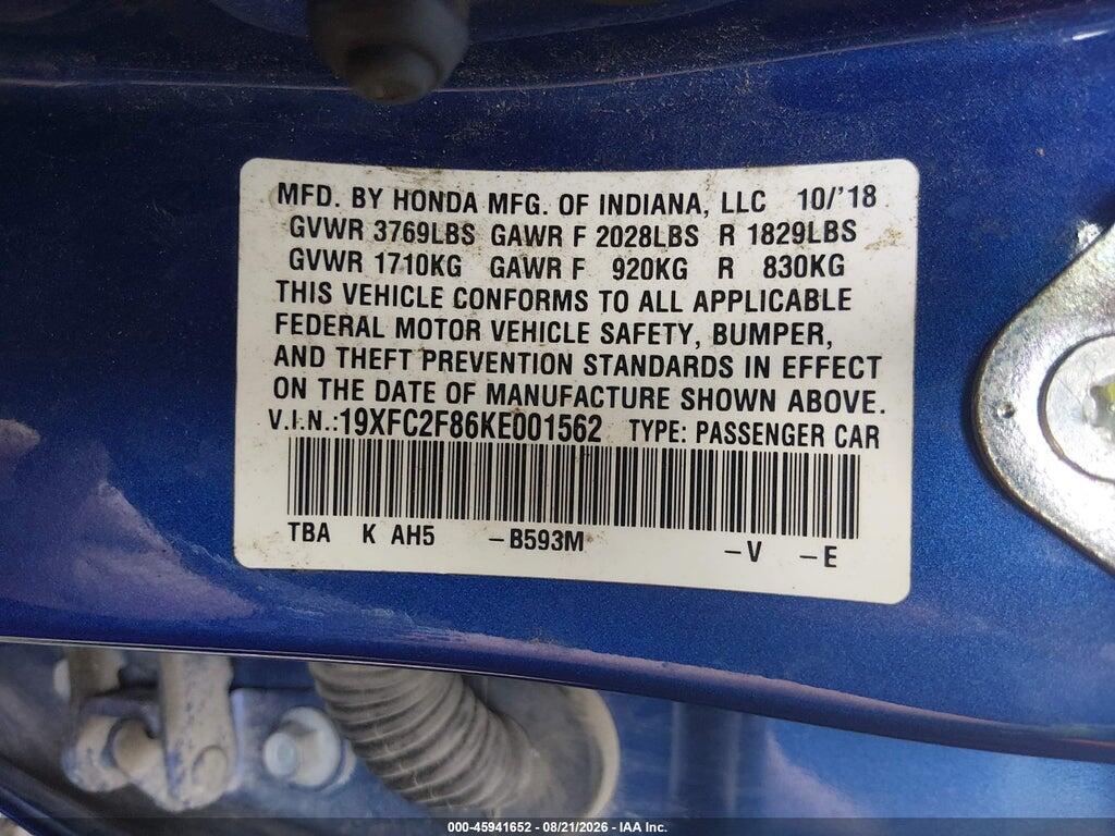 19XFC2F86KE001562 2019 HONDA CIVIC photo no. 9