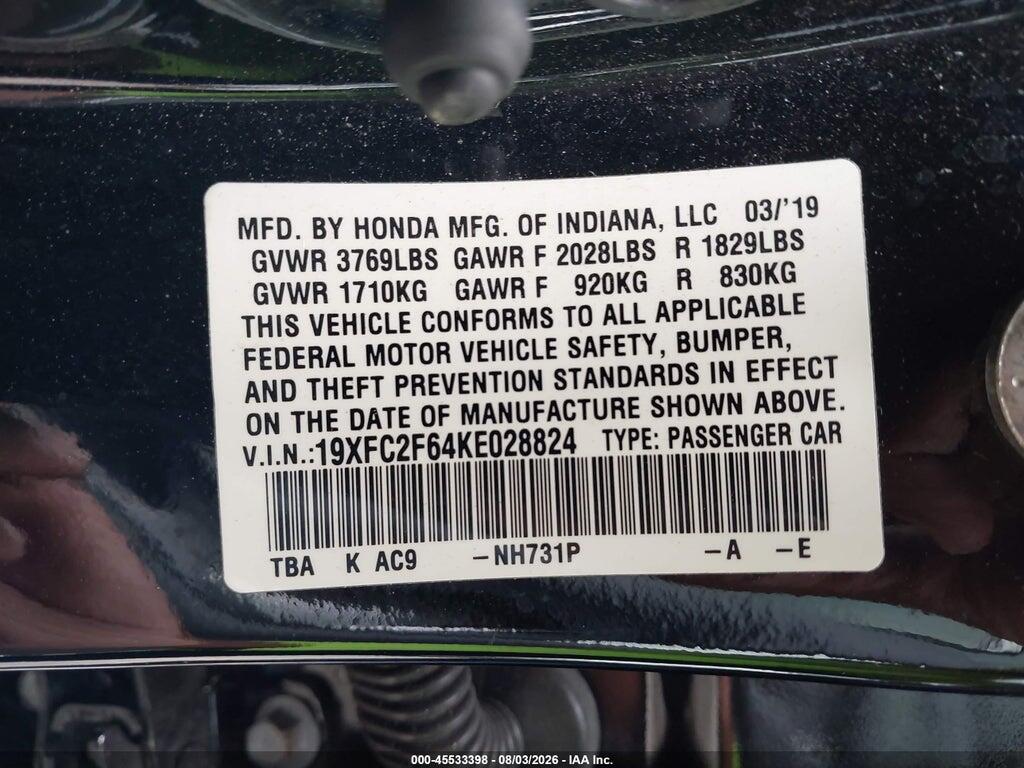 19XFC2F64KE028824 2019 HONDA CIVIC photo no. 9