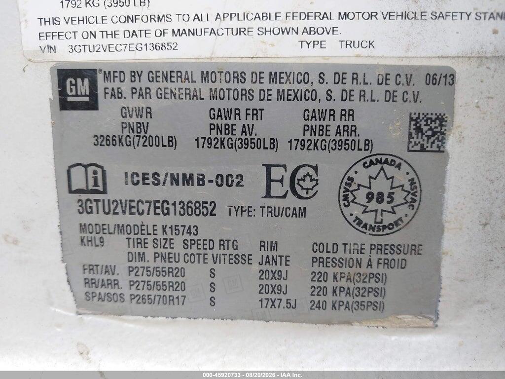 3GTU2VEC7EG136852 2014 GMC SIERRA 1500 photo no. 9