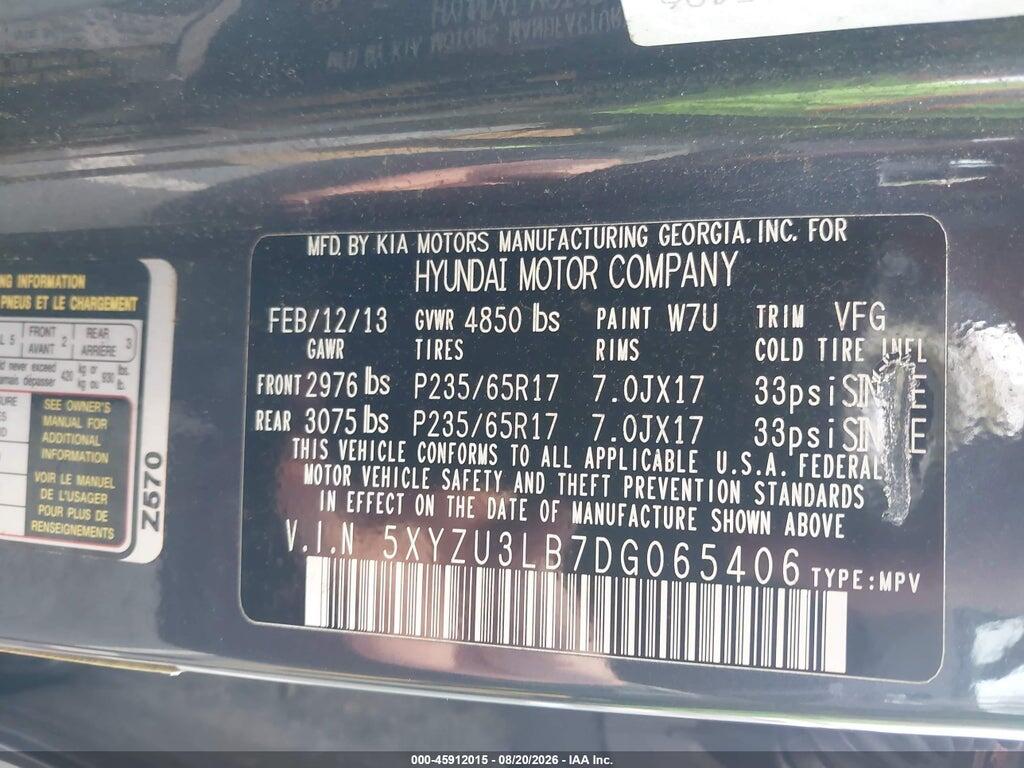 5XYZU3LB7DG065406 2013 HYUNDAI SANTA FE photo no. 9
