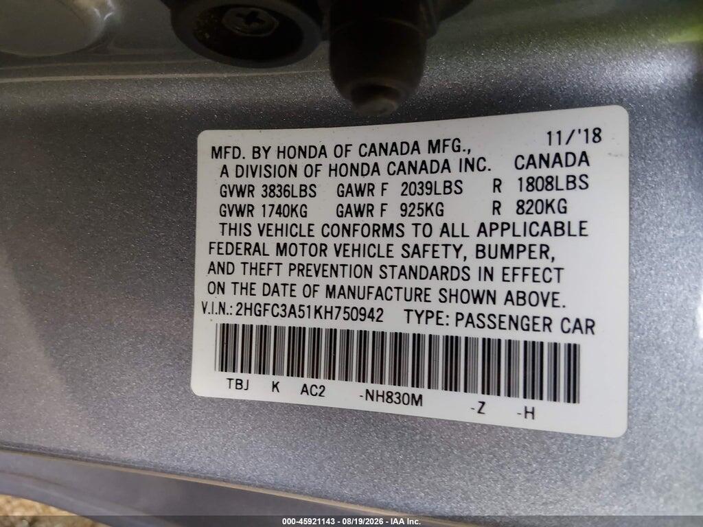 2HGFC3A51KH750942 2019 HONDA CIVIC SI photo no. 9