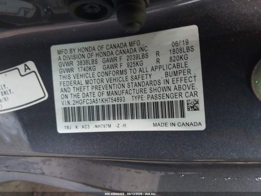 2HGFC3A51KH754893 2019 HONDA CIVIC SI photo no. 9