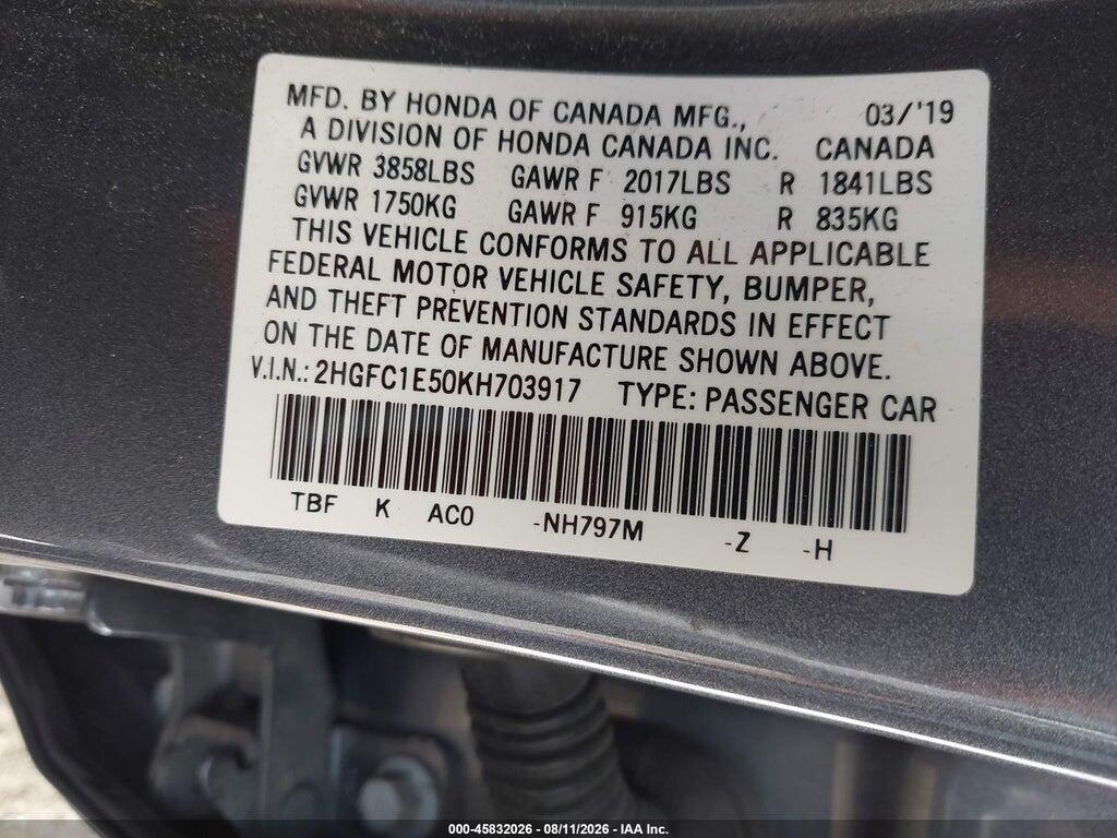 2HGFC1E50KH703917 2019 HONDA CIVIC SI photo no. 9