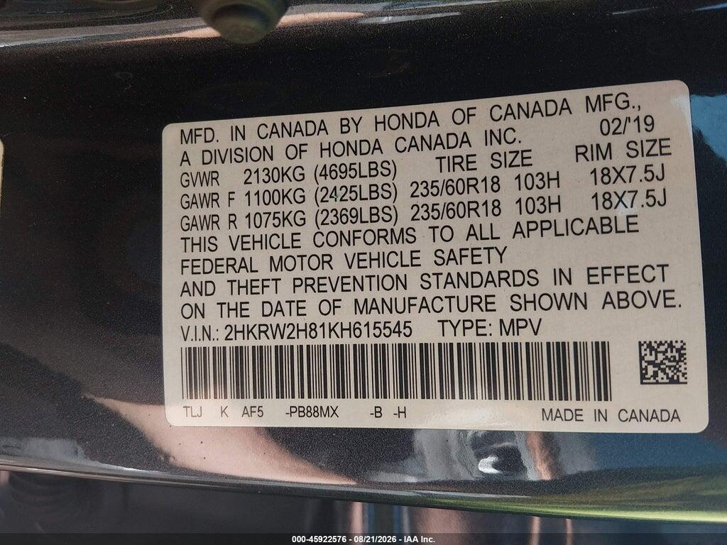 2HKRW2H81KH615545 2019 HONDA CR-V photo no. 9