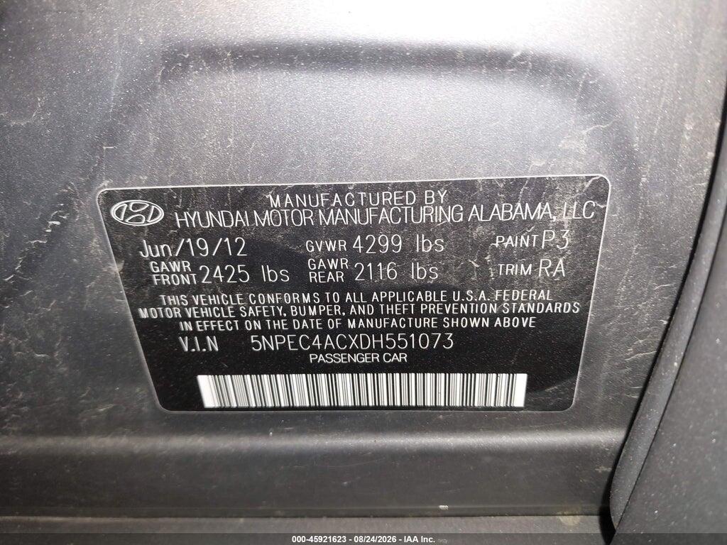 5NPEC4ACXDH551073 2013 HYUNDAI SONATA photo no. 9