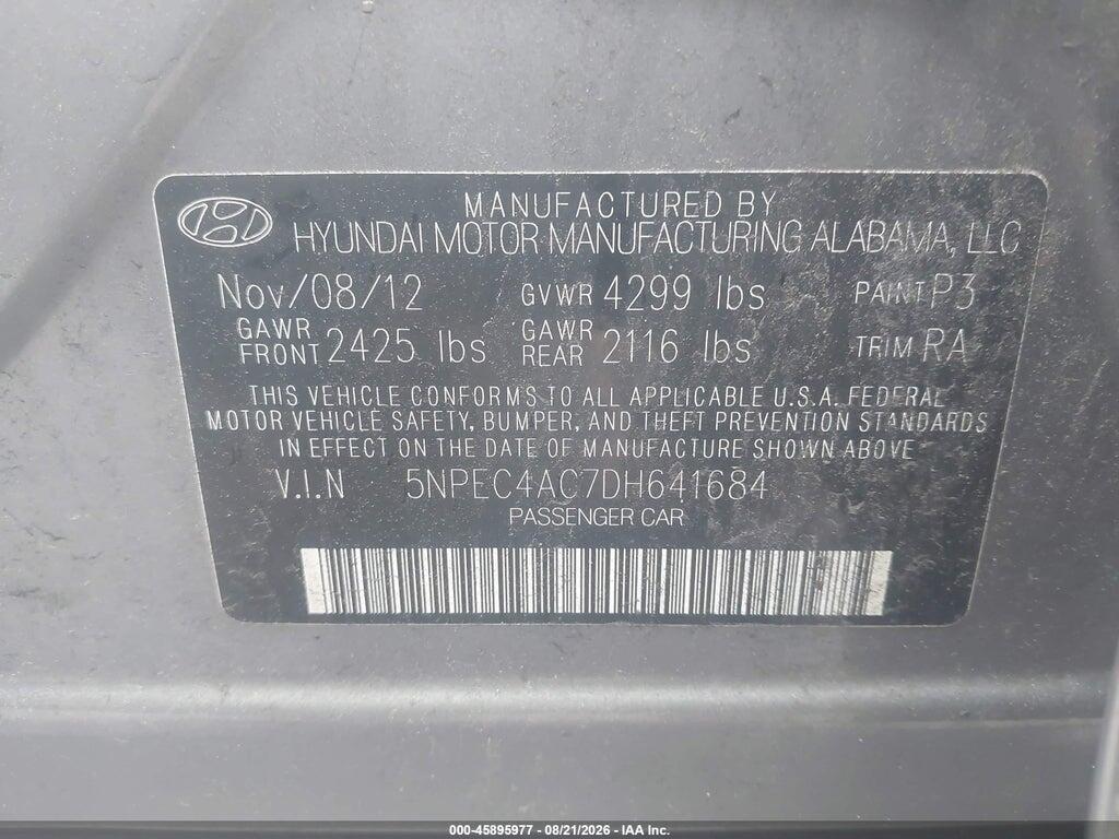 5NPEC4AC7DH641684 2013 HYUNDAI SONATA photo no. 9