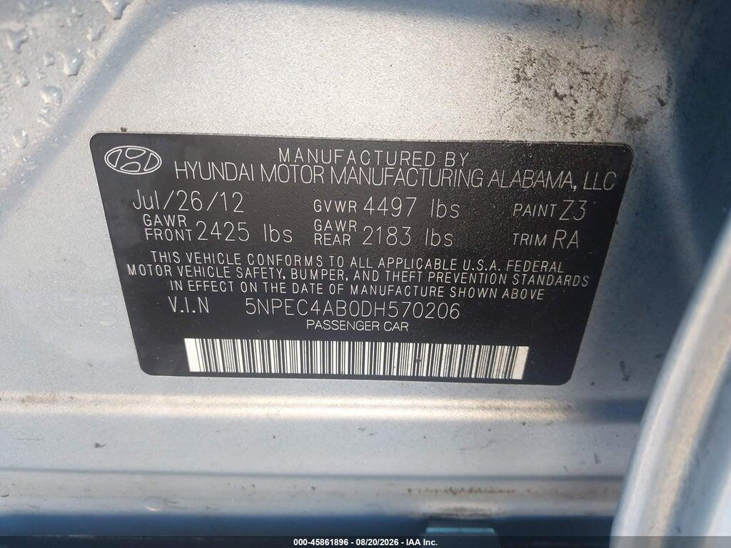 5NPEC4AB0DH570206 2013 HYUNDAI SONATA photo no. 9