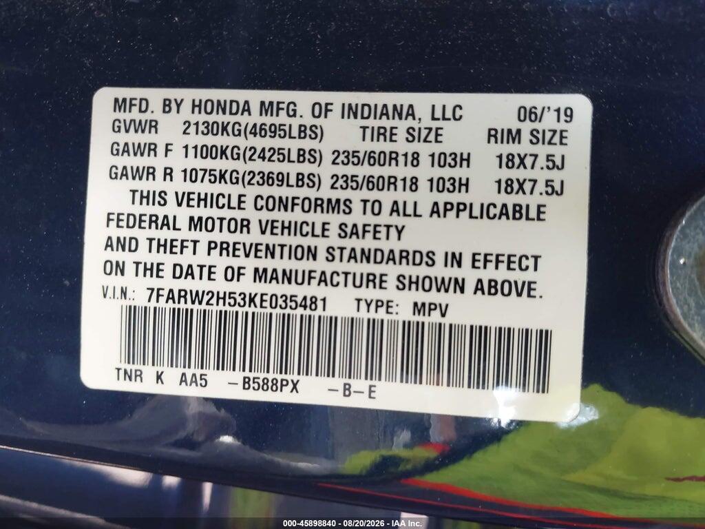 7FARW2H53KE035481 2019 HONDA CR-V photo no. 9
