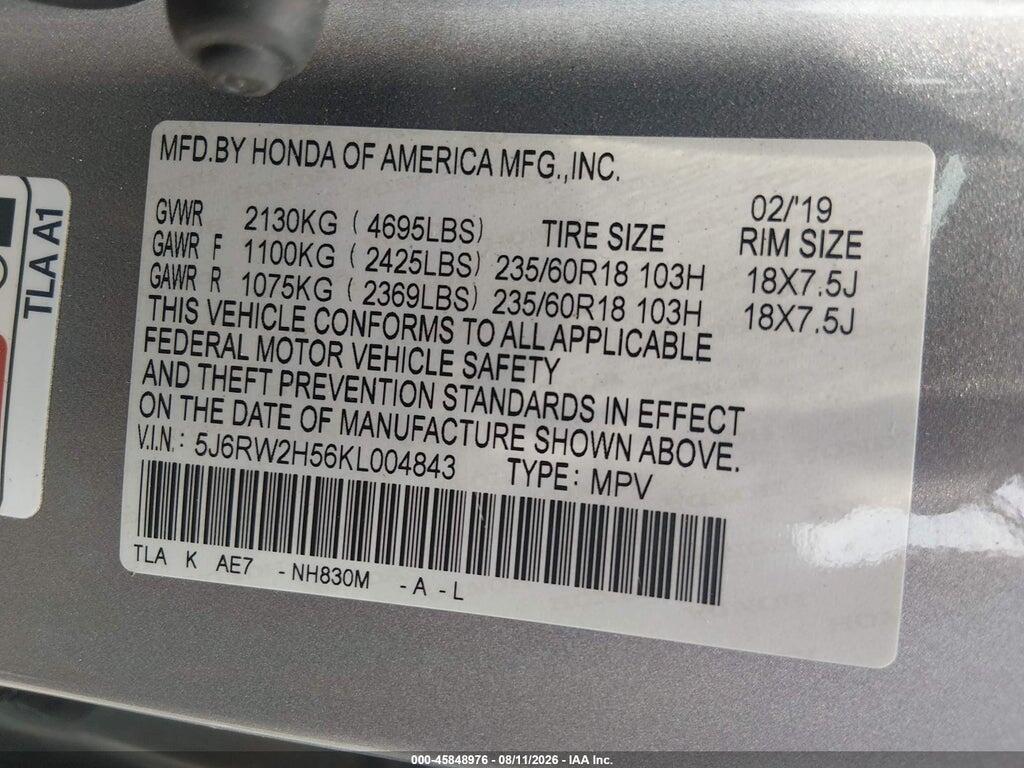 5J6RW2H56KL004843 2019 HONDA CR-V photo no. 9