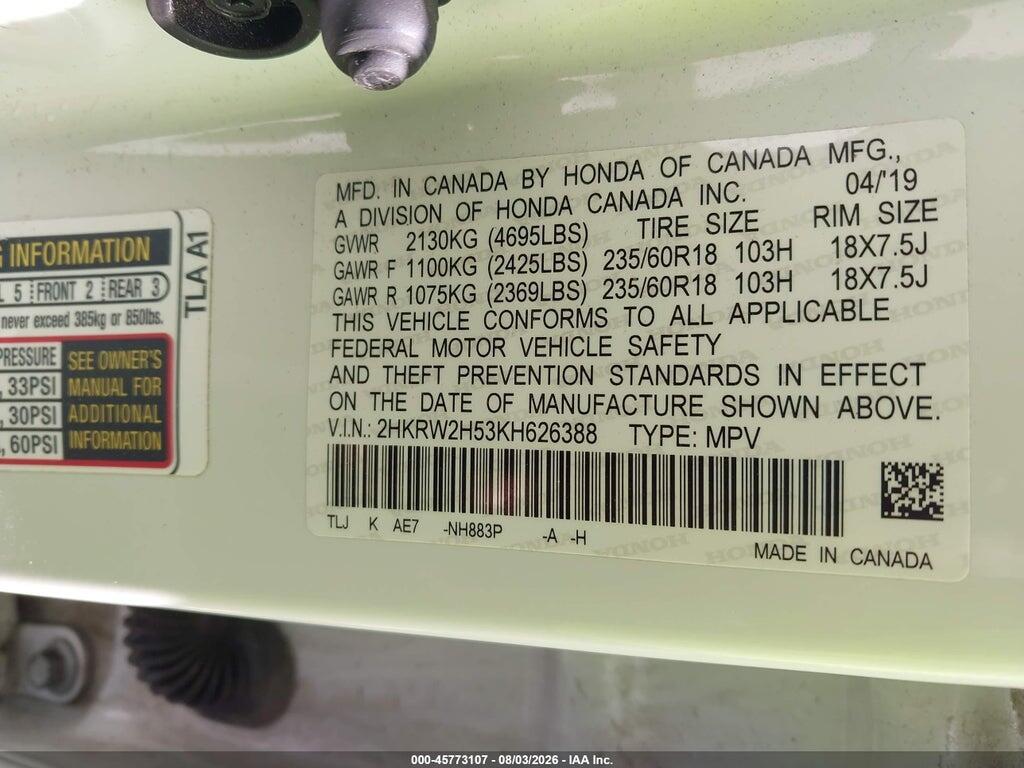 2HKRW2H53KH626388 2019 HONDA CR-V photo no. 9