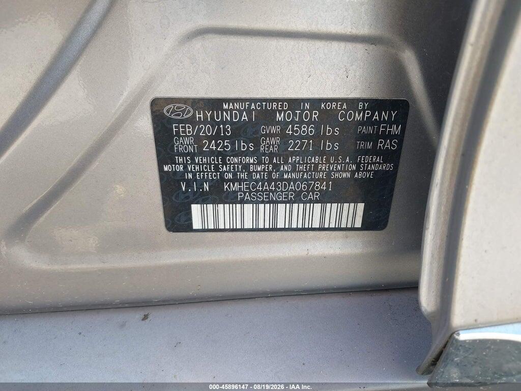 KMHEC4A43DA067841 2013 HYUNDAI SONATA HYBRID photo no. 9