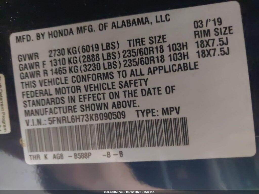 5FNRL6H73KB090509 2019 HONDA ODYSSEY photo no. 9