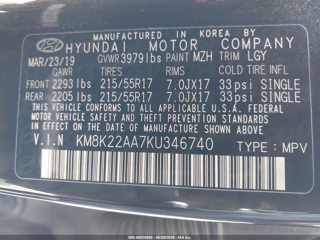 KM8K22AA7KU346740 2019 HYUNDAI KONA photo no. 9