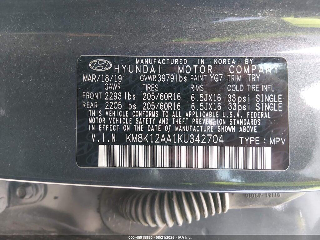 KM8K12AA1KU342704 2019 HYUNDAI KONA photo no. 9