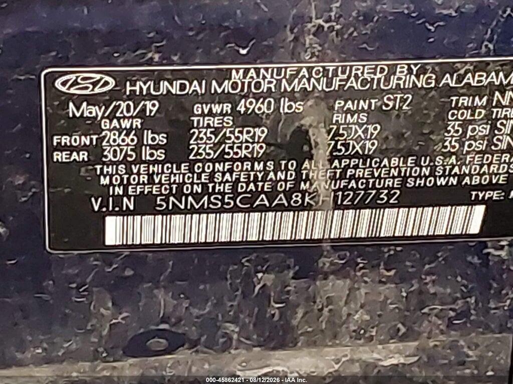 5NMS5CAA8KH127732 2019 HYUNDAI SANTA FE photo no. 9