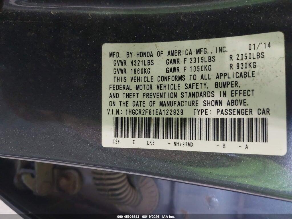 1HGCR2F81EA122929 2014 HONDA ACCORD photo no. 9