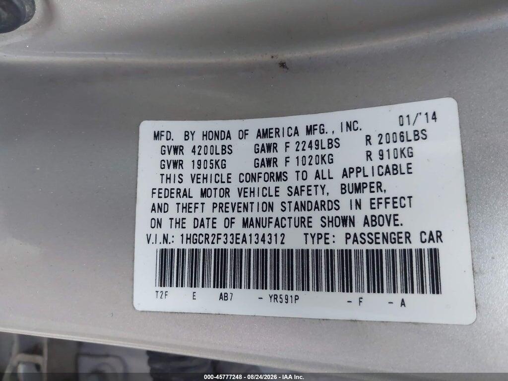 1HGCR2F33EA134312 2014 HONDA ACCORD photo no. 9