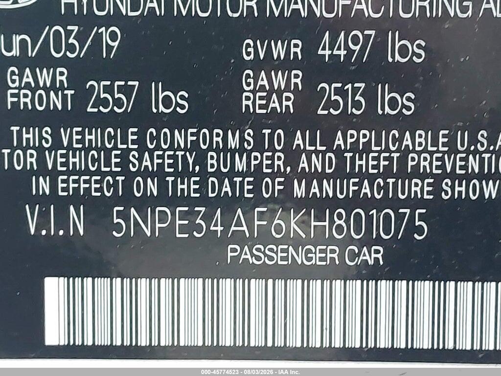 5NPE34AF6KH801075 2019 HYUNDAI SONATA photo no. 9