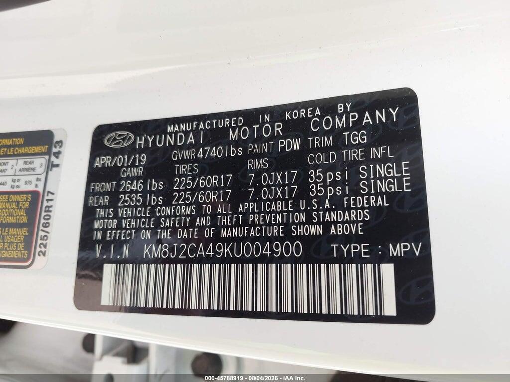 KM8J2CA49KU004900 2019 HYUNDAI TUCSON photo no. 9