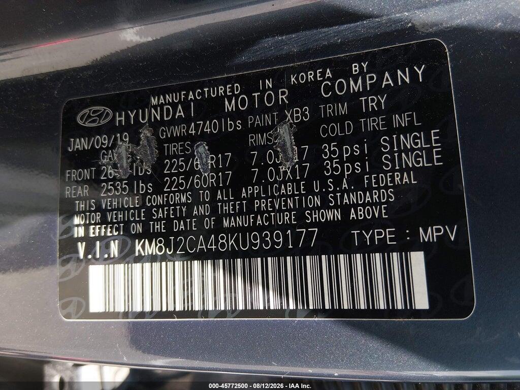 KM8J2CA48KU939177 2019 HYUNDAI TUCSON photo no. 9